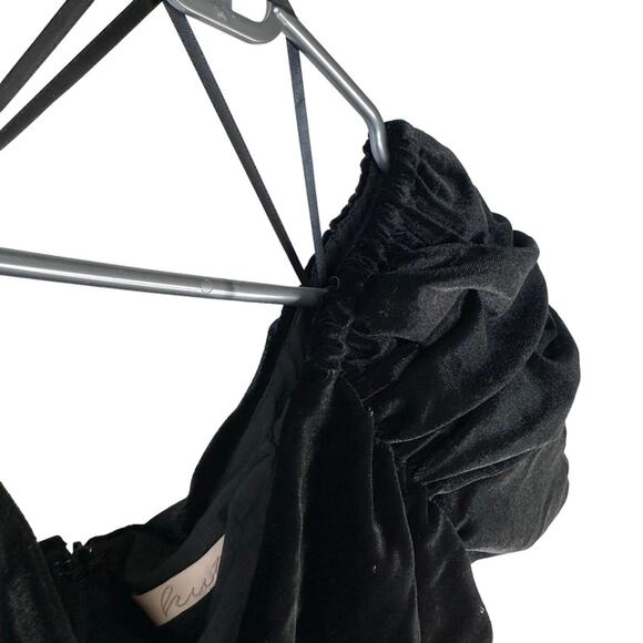 Anthro Hutch Velvet Mini Dress Puff-Sleeves Off-Shoulder Ruched Black Size 2 New - Picture 6 of 16
